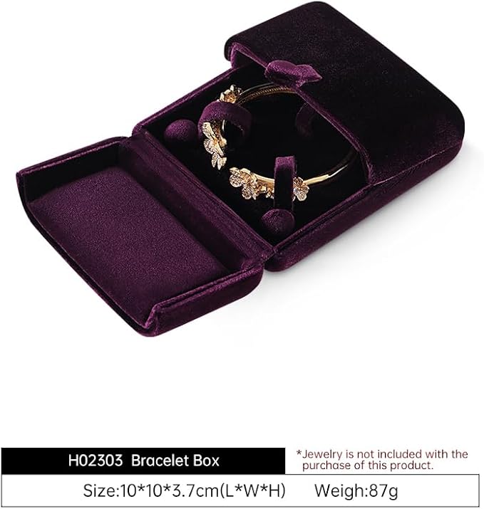 Velvet Bracelet Box，Ceremony Gift Boxes for Jewelry Display，Bracelets Holder for Women，Men Valentine Gifts Case (Purple)