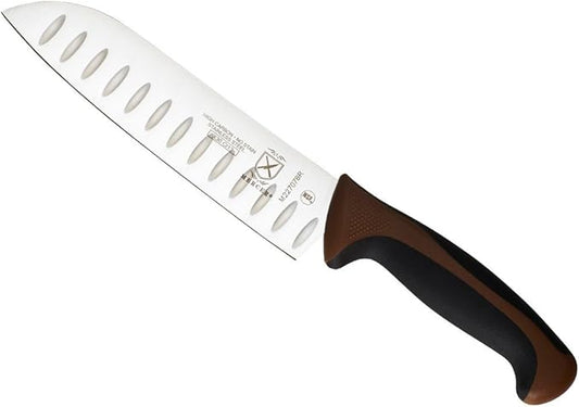 Mercer Culinary Millennia Color Handle Cutlery 7" Santoku Knife (Granton Edge) Brown