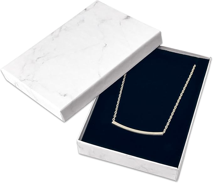 TheDisplayGuys - 12-Pack Cardboard Kraft Paper Jewelry Gift Boxes w. Velvet Padding - Necklace/Pendant - Marble White - #53 (5.4" x 3.9" x 1.0")