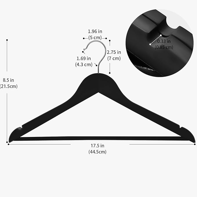 30 Pack Wooden Coat Hangers, 360° Swivel Hook, Suit Hangers with Anti-Slip Notches, Clothes Hangers for Jackets, Shirts, Dress, Black UAWY0530B