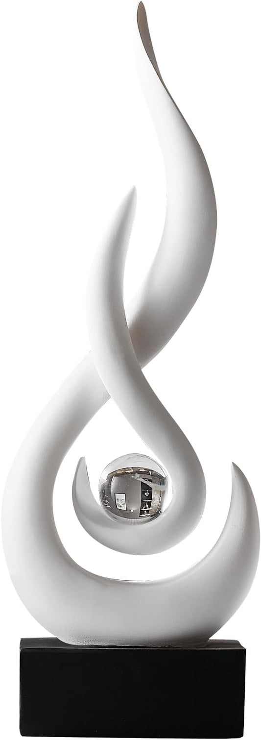 AWNR Abstract White Sculpture Decor: Flame Statue with Glass Ball Resin Art Figurines Unique Centerpiece Table Decorations Modern Home Decor Living Room TV Stand Coffee Table Office Decor