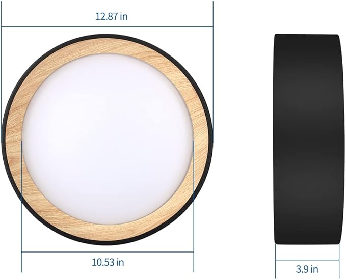 DAKASON LED Flush Mount Ceiling Light Fixture 12.5'' 25W 1500LM, 3000/4000/5000K CCT Selectable, Painted Woodgrain and Black Frame, Dimmable Modern LED Ceiling Light for Kitchen, Hallway, Living Room