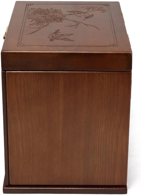 FEECOZ Wooden Jewelry Box for Women, Jewelry Storage Box with Combo Lock for Jewelries, Necklaces, Rings, Vintage Style 4-drawer Organizer Box with Mirror (Dark Brown)