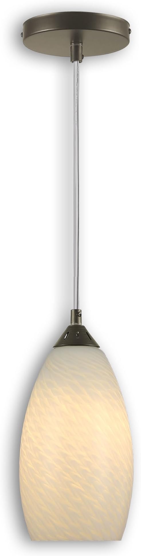 Pendant Lighting, Modern White Fishline Handblown Glass, Oval Art Shade Hanging Light, Brushed Nickel Hardware for Kitchen, Dining Room, Foyer Decor 4.7" Shade (1 Pack)