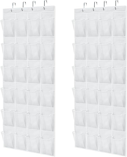 GORILLA GRIP Over the Door Shoe Organizer, 2 Pack, 24 Breathable Mesh Pockets, Space Saving Hanging Storage Holder, Closet Rack Hanger Holds Up to 40 lbs, Hangs on Closets, Shoes, Accessories, White