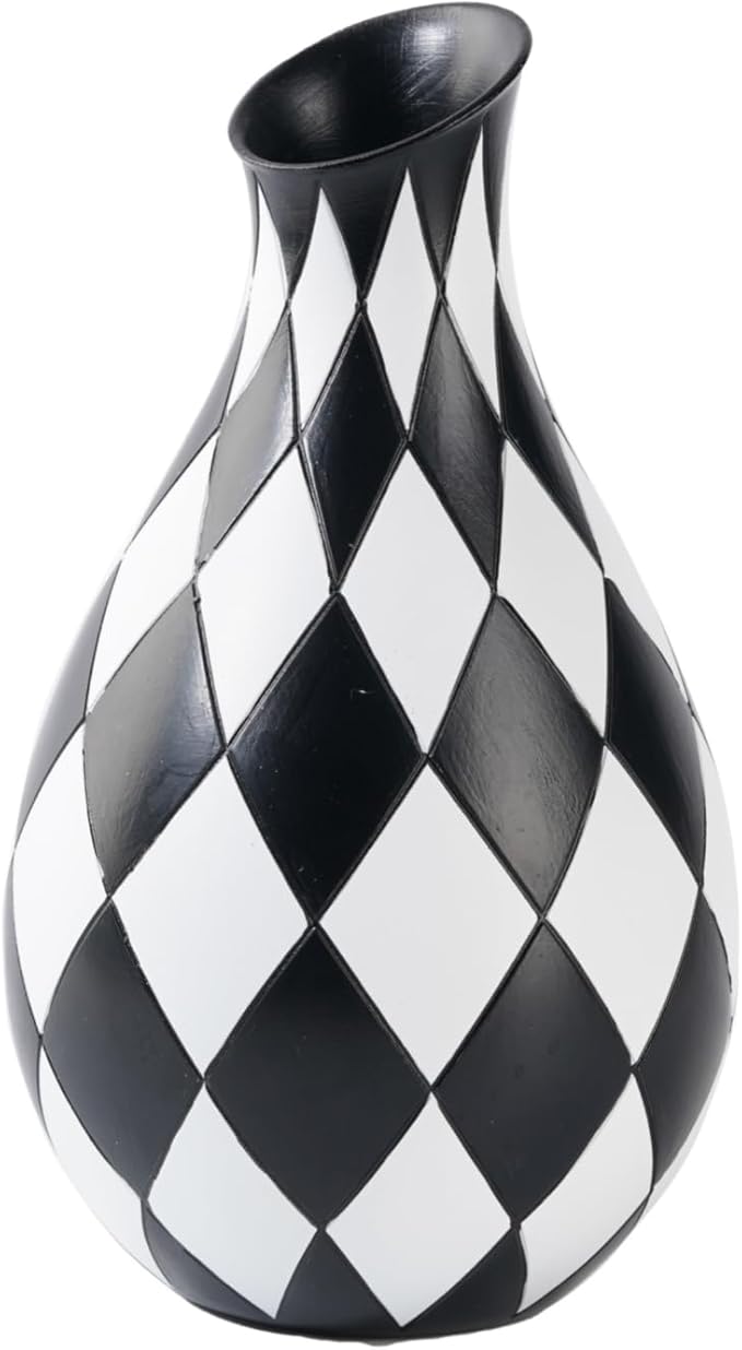 Black and White Decorative Vase for Home Decoration,Plaid Living Room Flower Vase Simple Modern Home Decoration Ornament Desktop Study Decorative Flower Arrangement