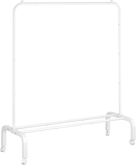 Rolling Clothes Rack Metal Clothing Rack with Wheels Garment Rack with Bottom Shelf for Hanging Clothes Shirts Jeans and Coats White