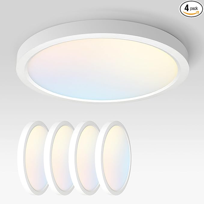 ASD LED 18" Round Flush Mount Ceiling Light Fixture, Low Profile Surface Lighting | 5CCT, Dimmable, Ultra-Thin, ETL Listed | 32W 2600LM 2700-6000K 100-277V | Kitchen, Hallway Lamp | White, 4 Pack