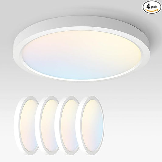 ASD LED 18" Round Flush Mount Ceiling Light Fixture, Low Profile Surface Lighting | 5CCT, Dimmable, Ultra-Thin, ETL Listed | 32W 2600LM 2700-6000K 100-277V | Kitchen, Hallway Lamp | White, 4 Pack