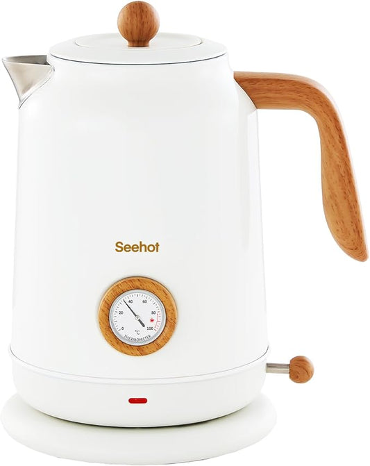 Seehot® 1.7L (57.oz) Electric Kettle with Thermometer, 1200W Large Electric Tea kettle with 304 Stainless Steel,Auto shut off,Hot water kettle Electric for Coffee&Tea-White