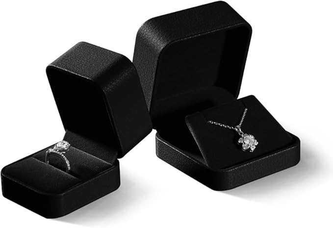 Premium Wedding Ring Boxes - Luxury Proposal Box, Black Leather Single Ring Organizer