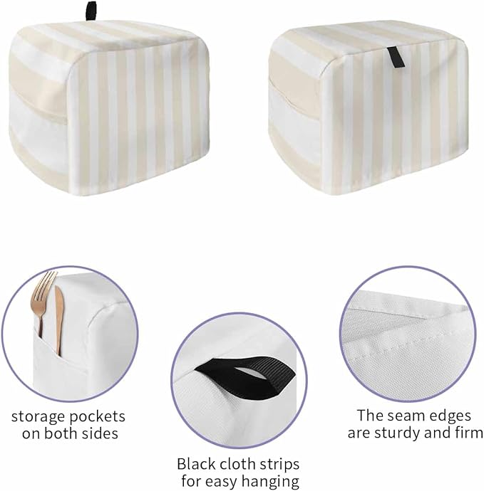 Toaster Cover 4 Slice Cream Stripes Toaster Oven Cover with Pockets White Vertical Striped Dustproof Bakeware Protector Small Kitchen Appliance Dust Covers and Fingerprint Protection for Women