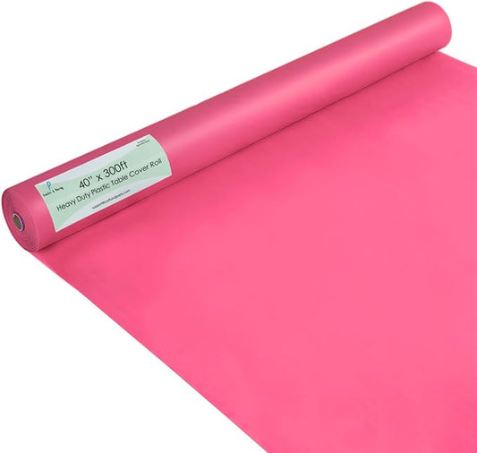 Craft And Party Fuchsia Plastic Table Cover Roll, 40Inch X 300Feet Disposable Plastic Tablecloth, Banquet Rectangle Tablecover Roll