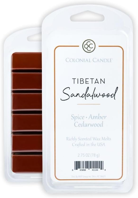 Colonial Candle Tibetan Sandalwood Scented Wax Melts, Wax Melt Warmer Cubes, Long Lasting Scented Wax Warmer Cubes, 4 Pack, 6 Cubes Each - Made in The USA