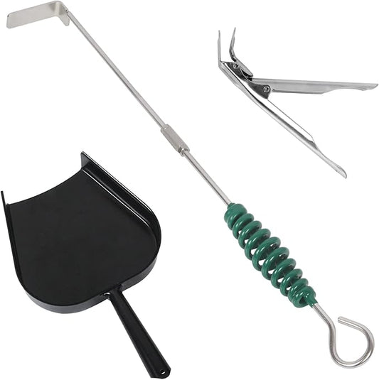 Grill Grate Lifter Gripper and Ash Tool Set for M/L Big Green Color Egg,Stainless Steel BBQ Ash Tool Poker and Ash Pan for Kamado Joe Classic