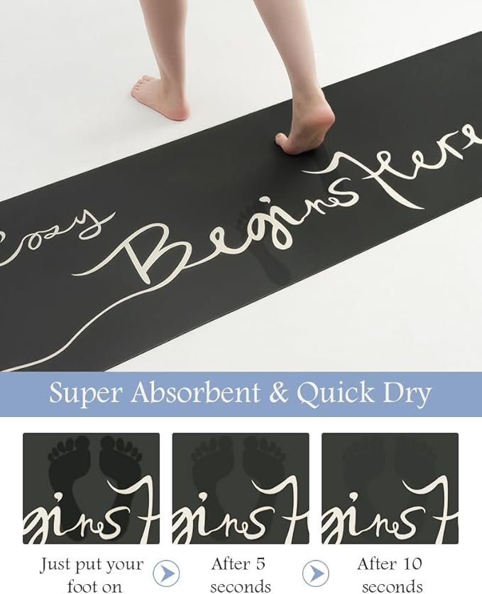 MontVoo-Bath Mat Rug Long Non Slip Super Absorbent Bathroom Runner Stain Resistant Quick Dry Thin Bathroom Mat Fit Under Door-17"x59",Black