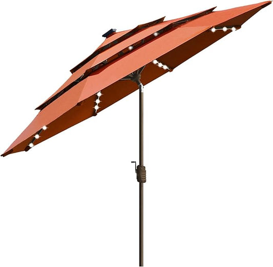 EliteShade USA 10-Year-Non-Fading Solar 9ft 3 Tiers Market Umbrella with 80 LED Lights Patio Umbrellas Outdoor Table with Ventilation,Rust