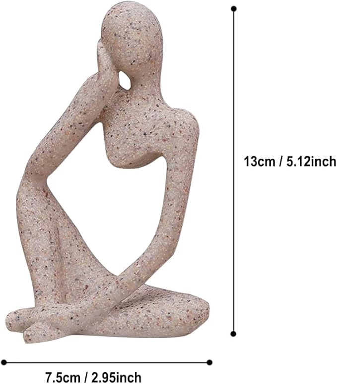 BOPART Sandstone Thinker Statues Home Decor Resin Small Thinker Sculpture Coffee Table Decor Modern Abstract Figurine for Living Room Office Desk Decor