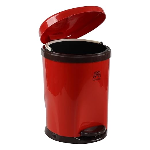 2.6 Gallon Round Step Trash Can, Plastic Round Garbage Container Bin, Red