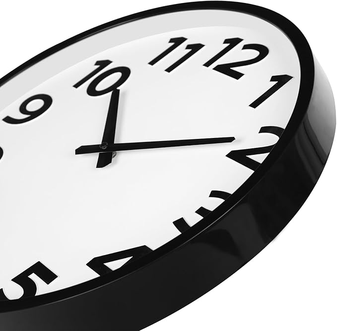 16 Inch Wall Clock Battery Operated Modern Simple Large Wall Clocks for Living Room Kitchen Office, Black/White, Big 3D Numbers