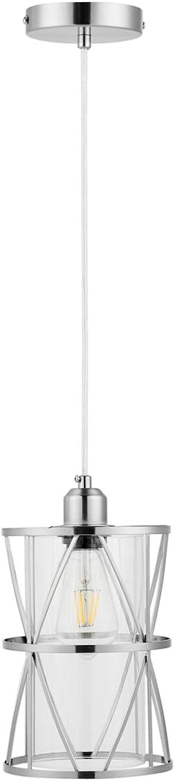 Modern Cylindrical Pendant Light with Clear Glass, Brushed Nickel Hanging Light, Transitional Metal Pendant Lighting Fixture for Kitchen Island Sink Dining Room Bar