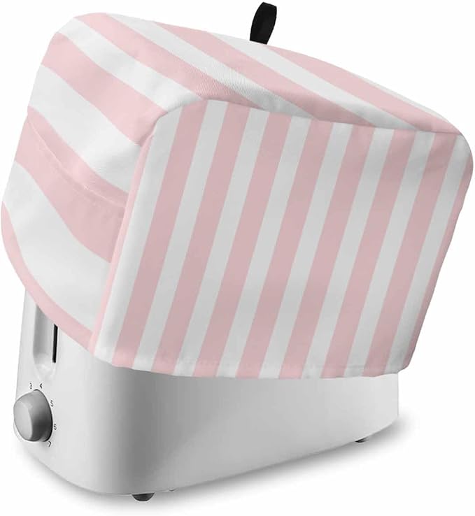 Toaster Cover 2 Slice Pink Stripes Toaster Oven Cover with Pockets Pink White Vertical Striped Dustproof Bakeware Protector Small Kitchen Appliance Dust Covers and Fingerprint Protection for Women