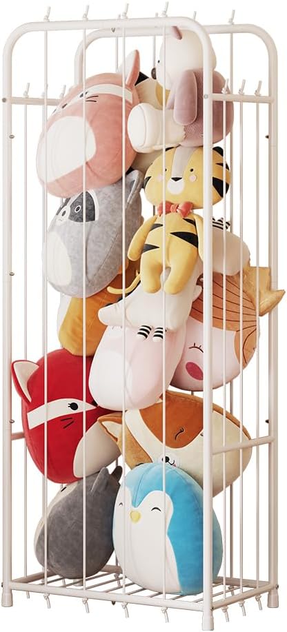 Stuffed Animal Storage Zoo Toy Organizer Corner Plush Metal Chest Extra Large Holder Standing Space Save Vertical With Elastic For Nursery Kids Room,White (White, Large)