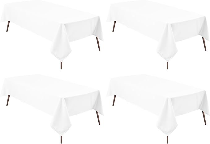 Hiasan 4 Pack White Rectangle Tablecloth - Waterproof and Spillproof Restaurant Washable Polyester Table Cloth for Dining Room, 54 x 80 Inch