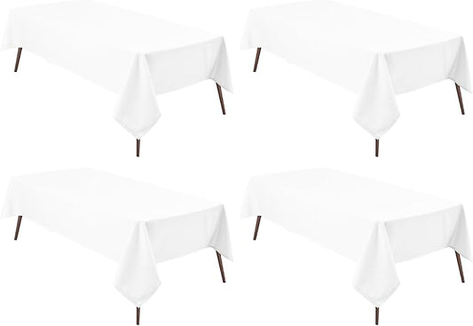 Hiasan 4 Pack White Rectangle Tablecloth - Waterproof and Spillproof Restaurant Washable Polyester Table Cloth for Dining Room, 54 x 80 Inch