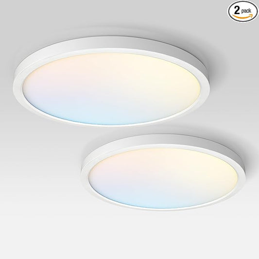 ASD LED 24" Round Flush Mount Ceiling Light Fixture, Low Profile Surface Lighting | 5CCT, Dimmable, Ultra-Thin, ETL Listed | 38W 2700LM 2700-6000K 100-277V | Kitchen, Hallway Lamp | White, 2 Pack
