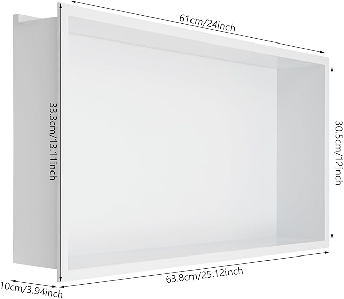 Shower Niche Cabinet, LED Light Shower Ni-Che, 13 x 25 x 4 inch Recessed Wall N-iche with LED Strip, No Tile Need Shower Shelf for Bathroom Recessed Wall Shelf Horizontal Niche, White