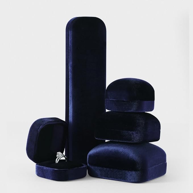 Resilient Velvet Ring Earrings Bracelet Necklace Display Box, Travel Mini Jewelry Organizer Case (Blue, Long Chain Box)