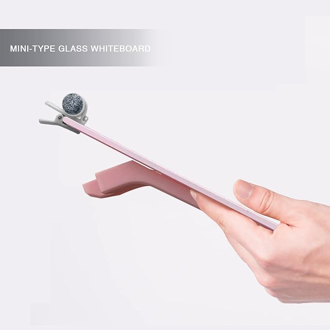 Pink Mini Desktop Pure Glass Whiteboard, Small Slope Slick Desk Whiteboard Glass, Desk White Board, Desktop White Board Dry Erase, Stenography Artifact for Office Home Schooling Décor, 8x6 Inches