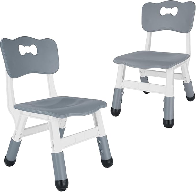 FUNLIO Adjustable Kids Chair (2pcs), 3 Level Height Adjustable Toddler Chair for Ages 3-8, Sturdy Child Chair with Maximum Bearing 220lbs, for Classrooms/Daycares/Homes, CPC & CE Approved - Grey