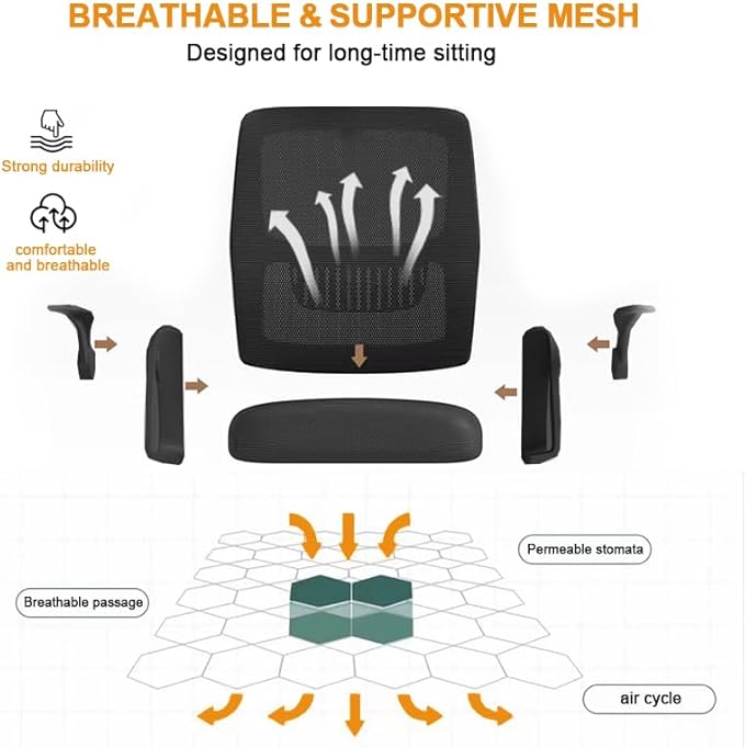 Home Office Chair Ergonomic Breathable Mesh Chair High Back with Adjustable Height Swivel with Flip-Up Arms and Lumbar Support