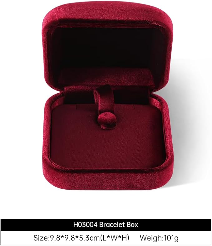 Resilient Velvet Ring Earrings Bracelet Necklace Display Box, Travel Mini Jewelry Organizer Case (Red, Bracelet Box)