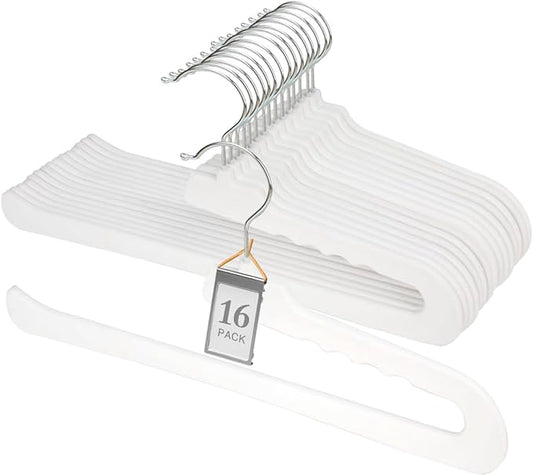 Velvet Pants Hangers,16 Pack Non Slip Felt Slack/Trouser Hanger,Slim & Sleek Heavy Duty Space Saving Closet with 360° Swivel Hook,Tank Top Hangers for Shorts,Jeans,Suit Pants,Towel(White)