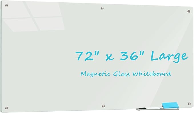 Glass Whiteboard 6' x 3', Magnetic Glass Dry Erase Board Frameless Wall Mounting, Large White Board for Office Home & School