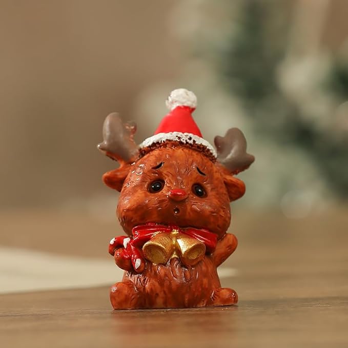 Christmas Decor Set - 4Pcs Cartoon Style Santa Claus Snowman Reindeer Tree Resin Tabletop Decor for Home Desk Shelf, Christmas Village Miniatures Set