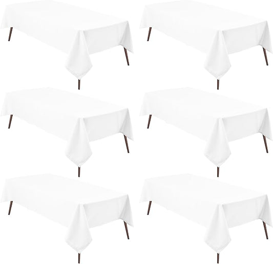 Hiasan 6 Pack White Tablecloth 54 x 80 Inch, Rectangle 4 Feet Table Cloth - Waterproof and Wrinklr Resistant Washable Polyester Fabric Table Cloth for Dining Room and Outdoor Use