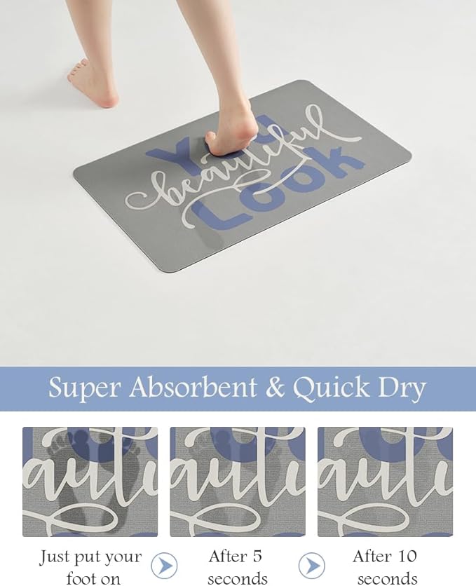 MontVoo-Bath Mat-Bathroom Mat Rug Non Slip Super Absorbent Stain Resistant Quick Dry Thin Bathroom Rug-Bath Mats for Bathroom Floor Bathtub Vanity-Bathmat Bath Rug Easy Care 17"x27" Blue-Look