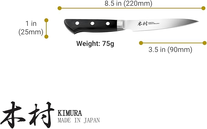 Kimura Paring Knife, [Made in Japan], 3.5 inch Professional Chef Knife, Ultra Sharp High Carbon Molybdenum Stainless Steel Kitchen Knives, Chefs Knife with Ergonomic Handle - Japanese Chef's Knife