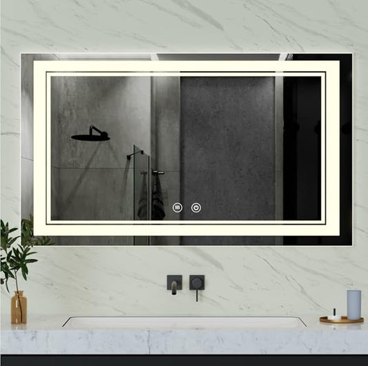 55" x 32" LED Bathroom Mirror LED Wall-Mounted Anti-Fog Mirror Mirror with Lights LED Vanity Mirror Dimmable Lighted Mirrors