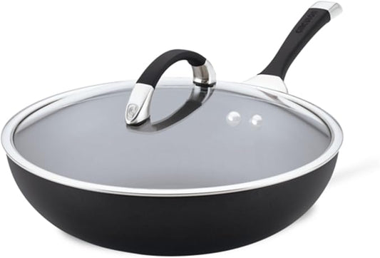 Circulon 82687 Espree Hard Anodized Nonstick Deep Frying Pan / Fry Pan / Skillet with Lid and Helper Handle - 12 Inch, Black