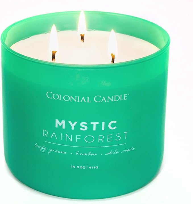Colonial Candle Mystic Rainforest Scented Jar Candle, Pop of Color Collection, 3 Wick, Green, 14.5 oz - Up to 60 Hours Burn