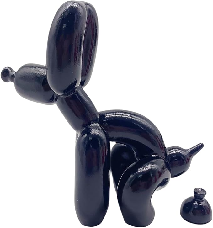 Balloon Dog Mini Poop Dog Decoration Desktop in Living Room Art Animal Small Statue Bookshelf Cute Puppy Decor (Black)