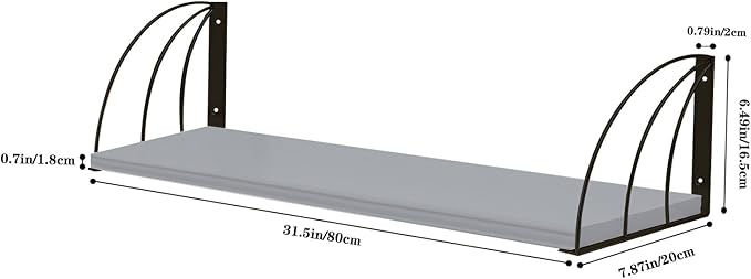 Pine Wood Grey Floating Shelf with Elegant Lines, Bookshelf Set of 2, 31.5x7.87 Inch