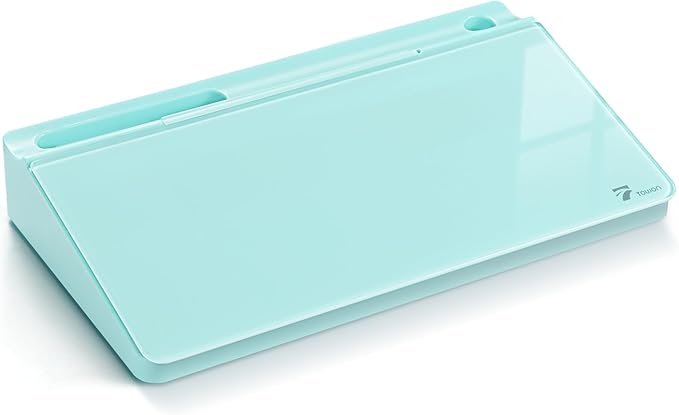 TOWON Small Compact Glass Desktop Whiteboard with Storage – 12 x 7 in Dry Erase Board for Desk, Home Office, School | Includes 5 Markers, Eraser & Holder | Space-Saving Organizer, Aesthetic Teal Blue