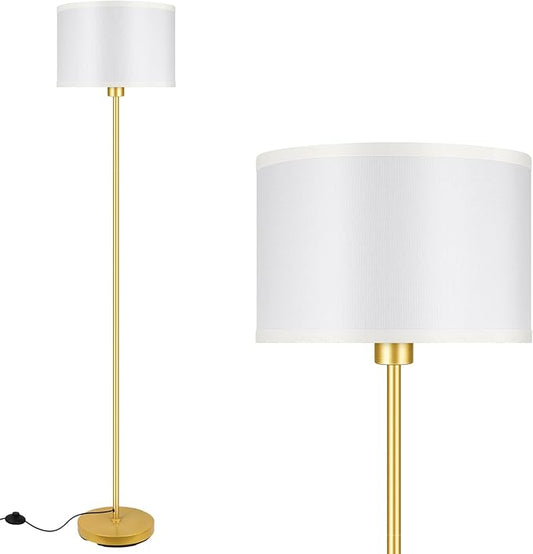 Gold Floor Lamp, Standing Lamp, 58" Tall Lamps for Living Room, Simple Pole Lamp with White Shade, On/Off Foot Pedal, Bright Corner Lamp for Kids Room Bedroom Office Decor(E26 Base, NO Bulb)