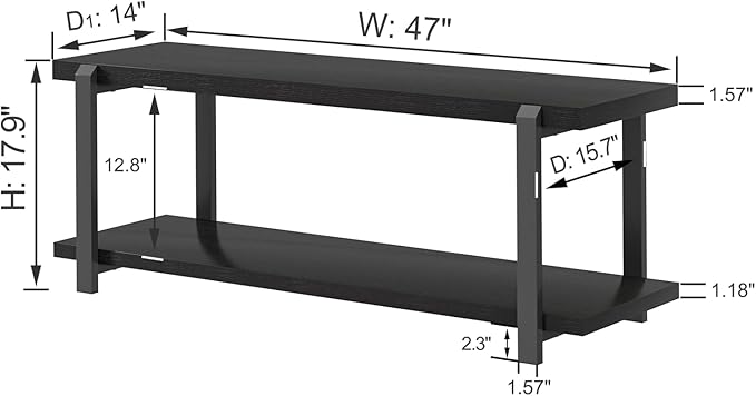 EXCEFUR Entryway Bench, Modern Wood and Metal Storage Bench for Hallway, Industrial Indoor Shoe Rack Bench Seat for Living Room Bedroom, Black Oak 47 Inch Long